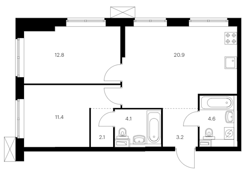2-комнатная квартира 59.1 м², 12/12 эт., ЖК «Шкиперский 19»